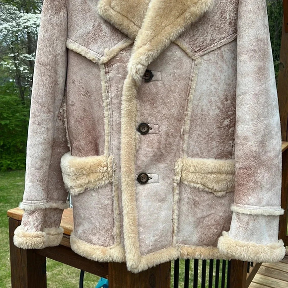 VTG ORIGINAL UNITED SHEEPLINED SUEDE LEATHER LAMB SHEEPSKIN COAT Sz40 - Picture 2 of 8